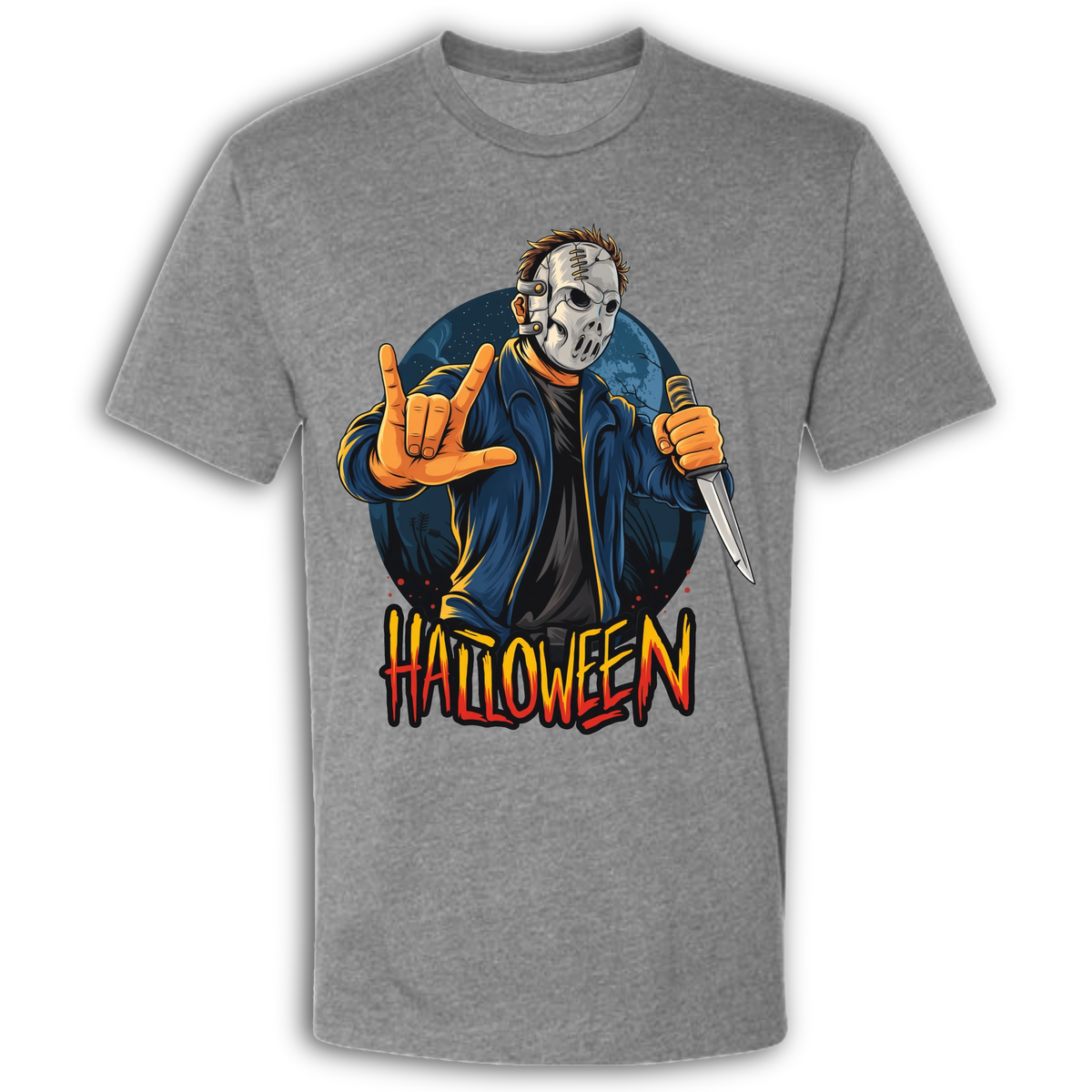 Halloween Mask & Knife Crew T-Shirt