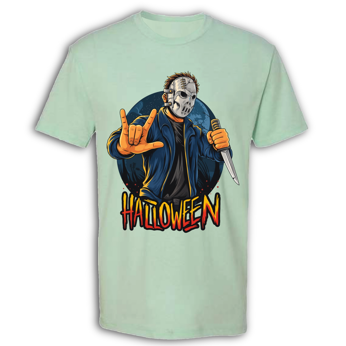 Halloween Mask & Knife Crew T-Shirt