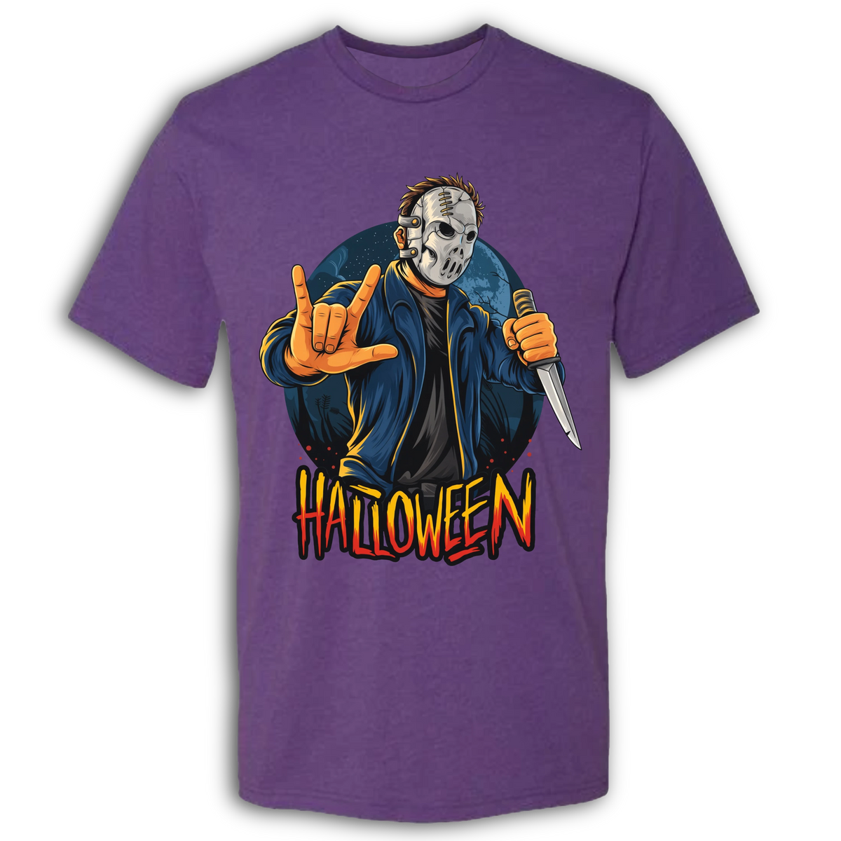 Halloween Mask & Knife Crew T-Shirt