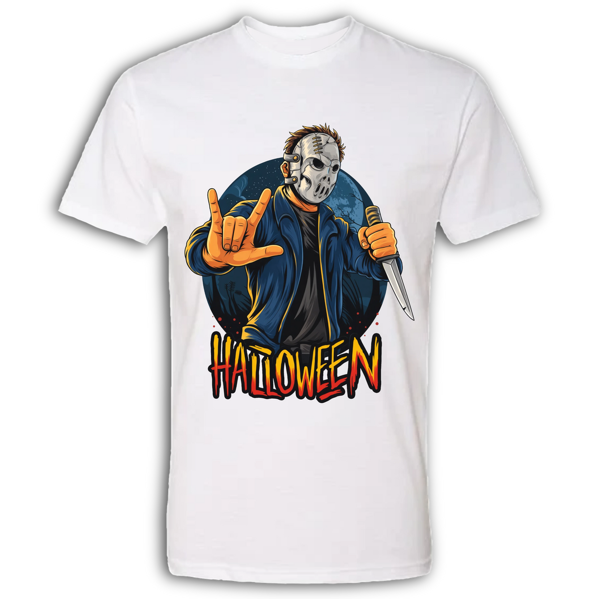 Halloween Mask & Knife Crew T-Shirt