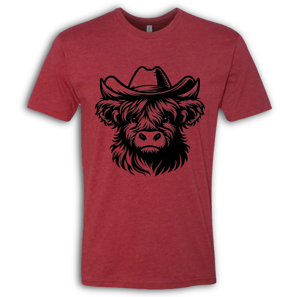 Highland Cow with Hat Black T-Shirt