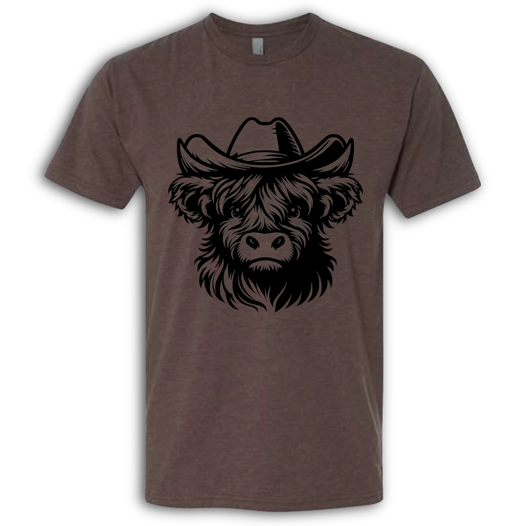 Highland Cow with Hat Black T-Shirt