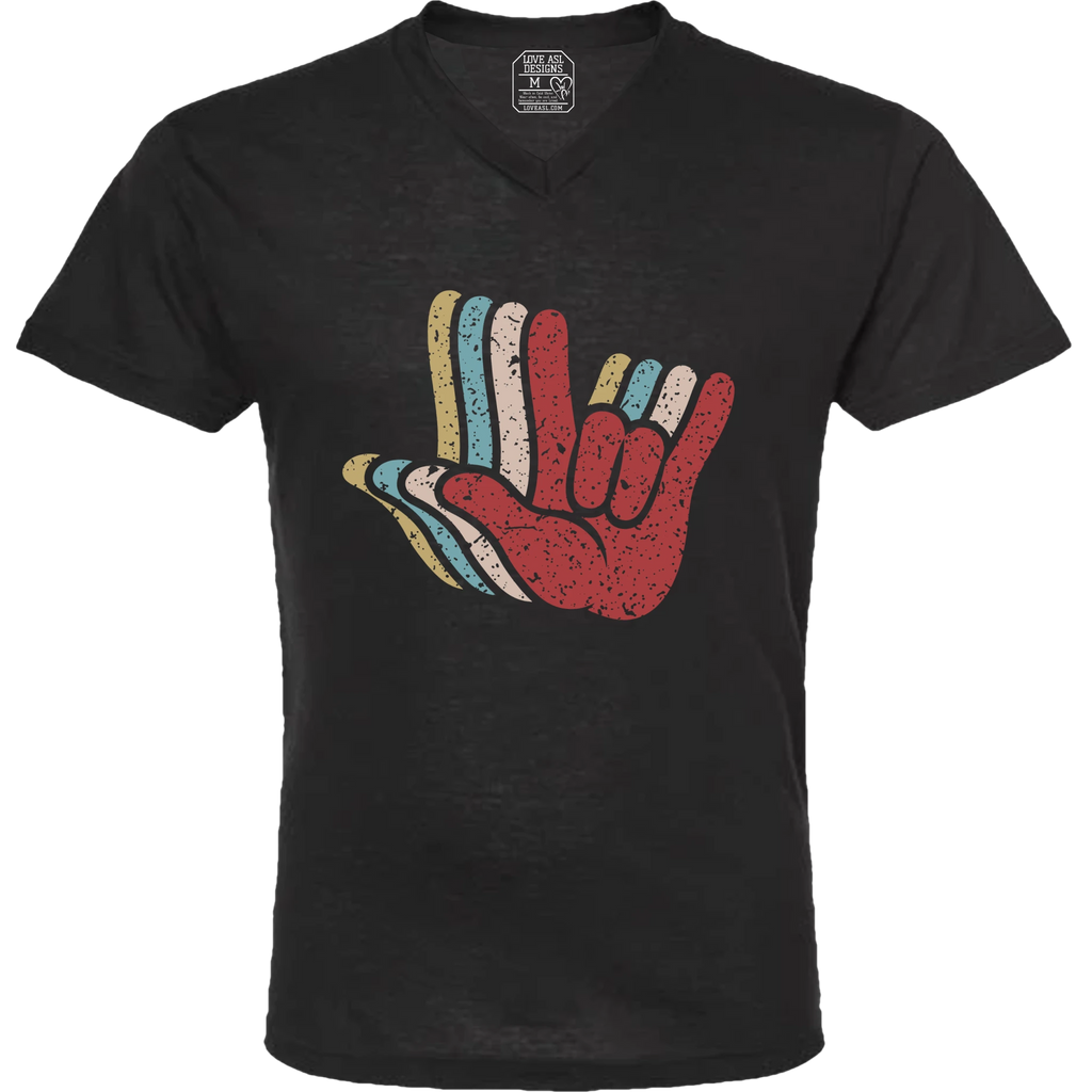 ASL I Love You Hands Layered V-Neck T-Shirt (MEN)