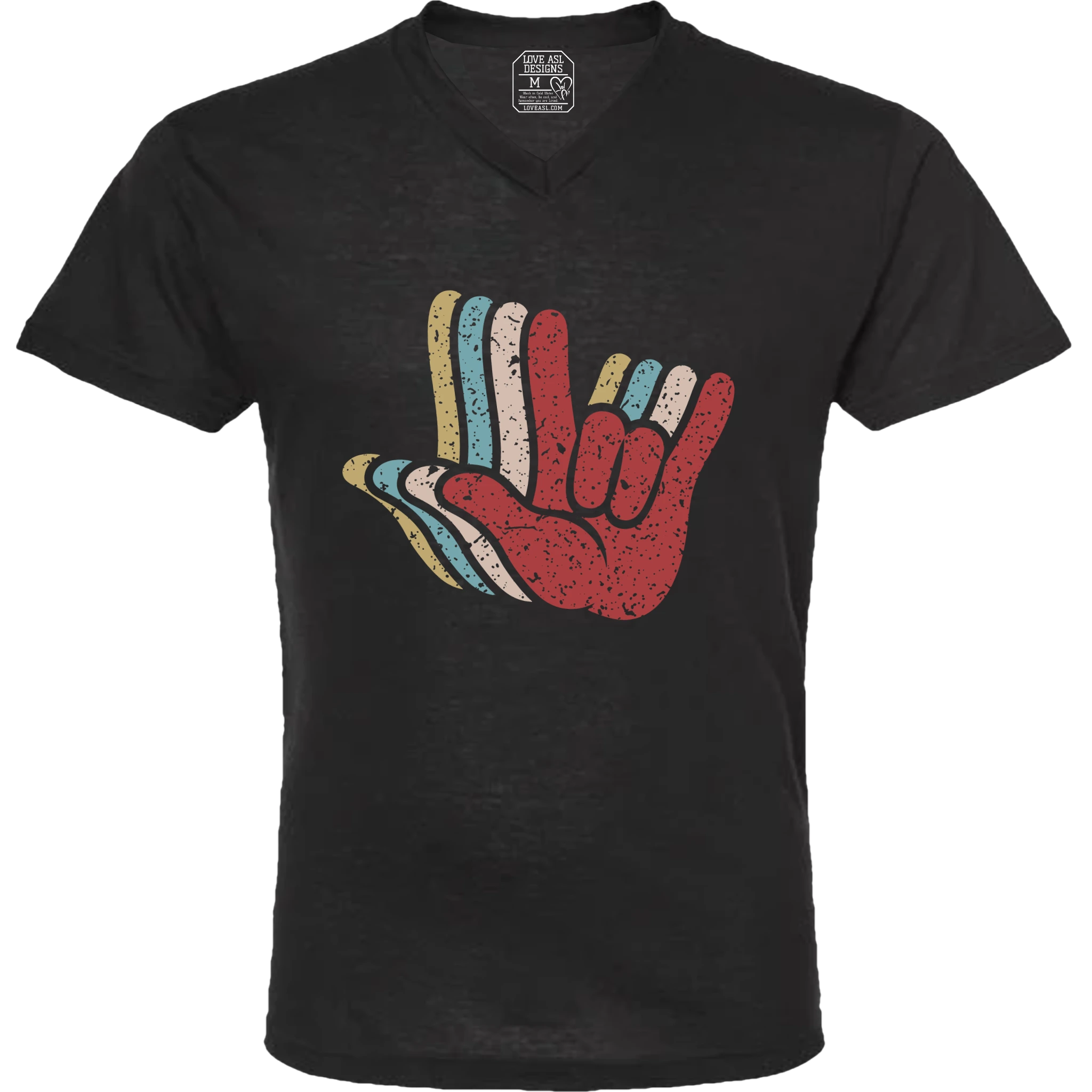 ASL I Love You Hands Layered V-Neck T-Shirt (MEN)