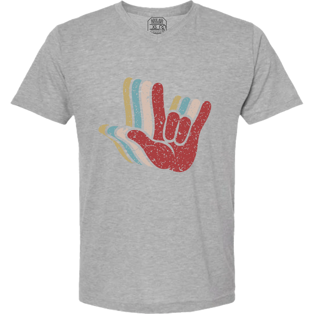 ASL I Love You Hands Layered V-Neck T-Shirt (MEN)