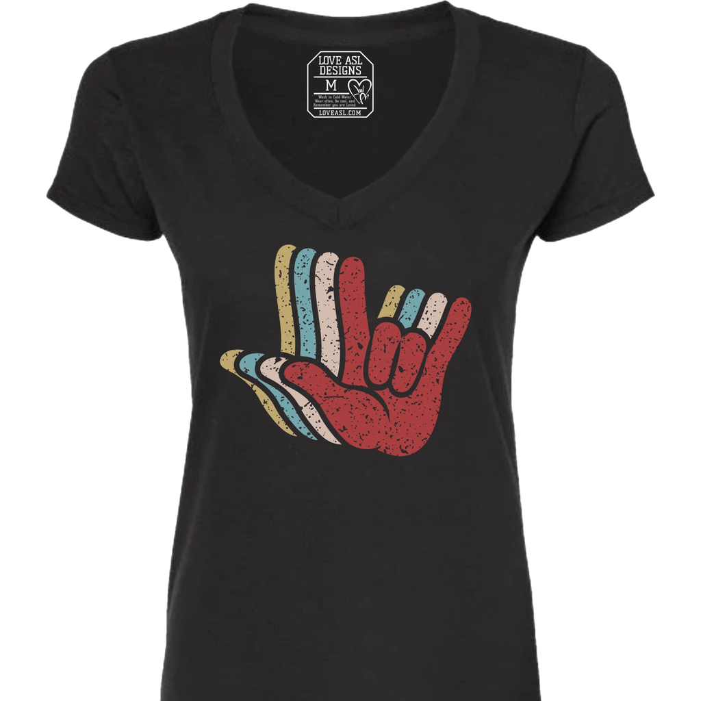ASL I Love You Hands Layered V-Neck T-Shirt (WOMEN)