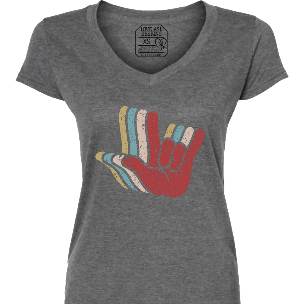 ASL I Love You Hands Layered V-Neck T-Shirt (WOMEN)