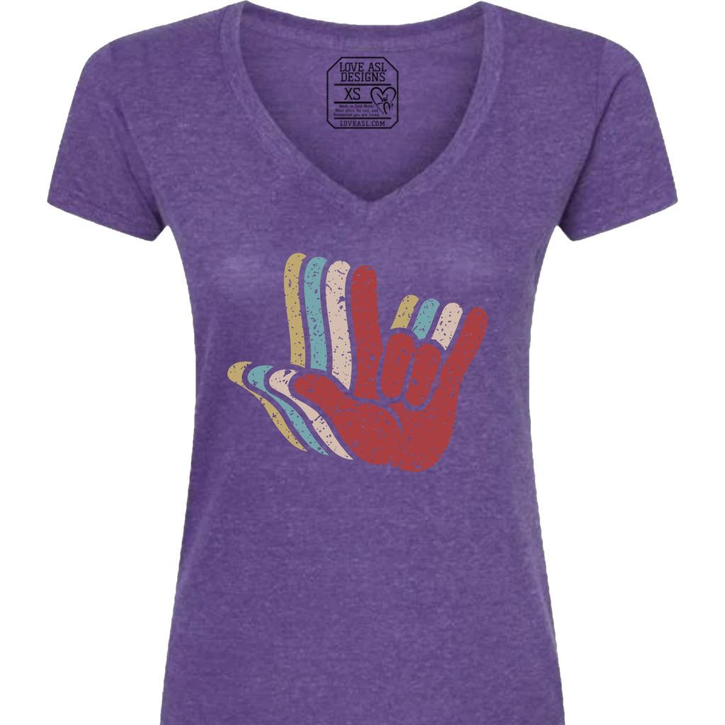 ASL I Love You Hands Layered V-Neck T-Shirt (WOMEN)