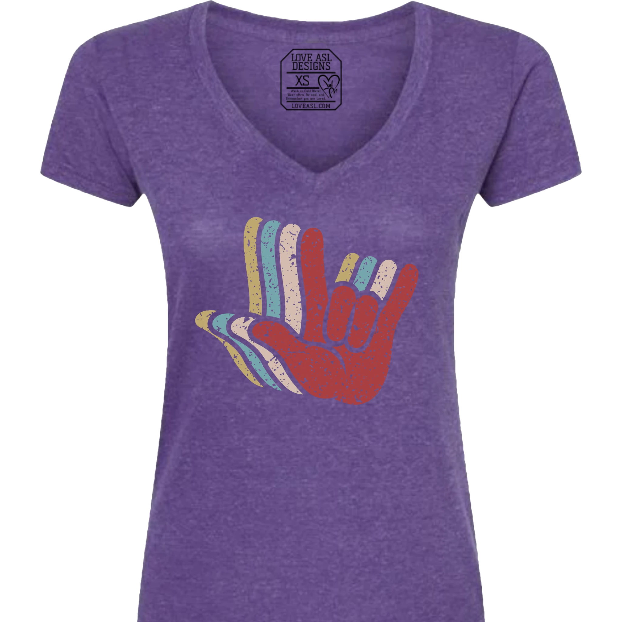 ASL I Love You Hands Layered V-Neck T-Shirt (WOMEN)