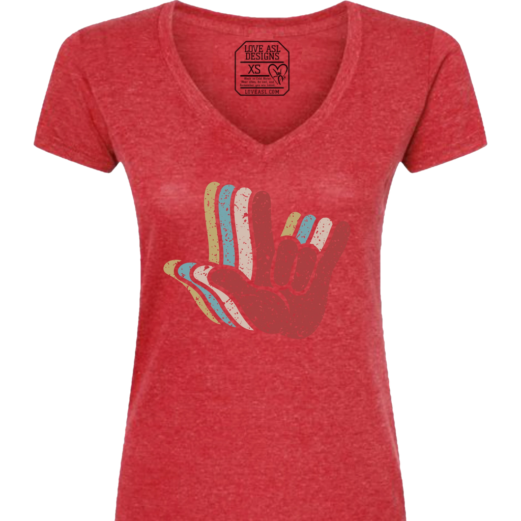 ASL I Love You Hands Layered V-Neck T-Shirt (WOMEN)