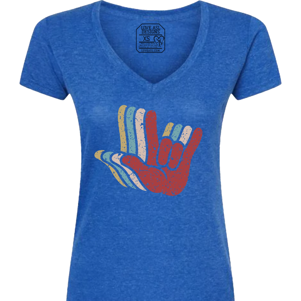 ASL I Love You Hands Layered V-Neck T-Shirt (WOMEN)