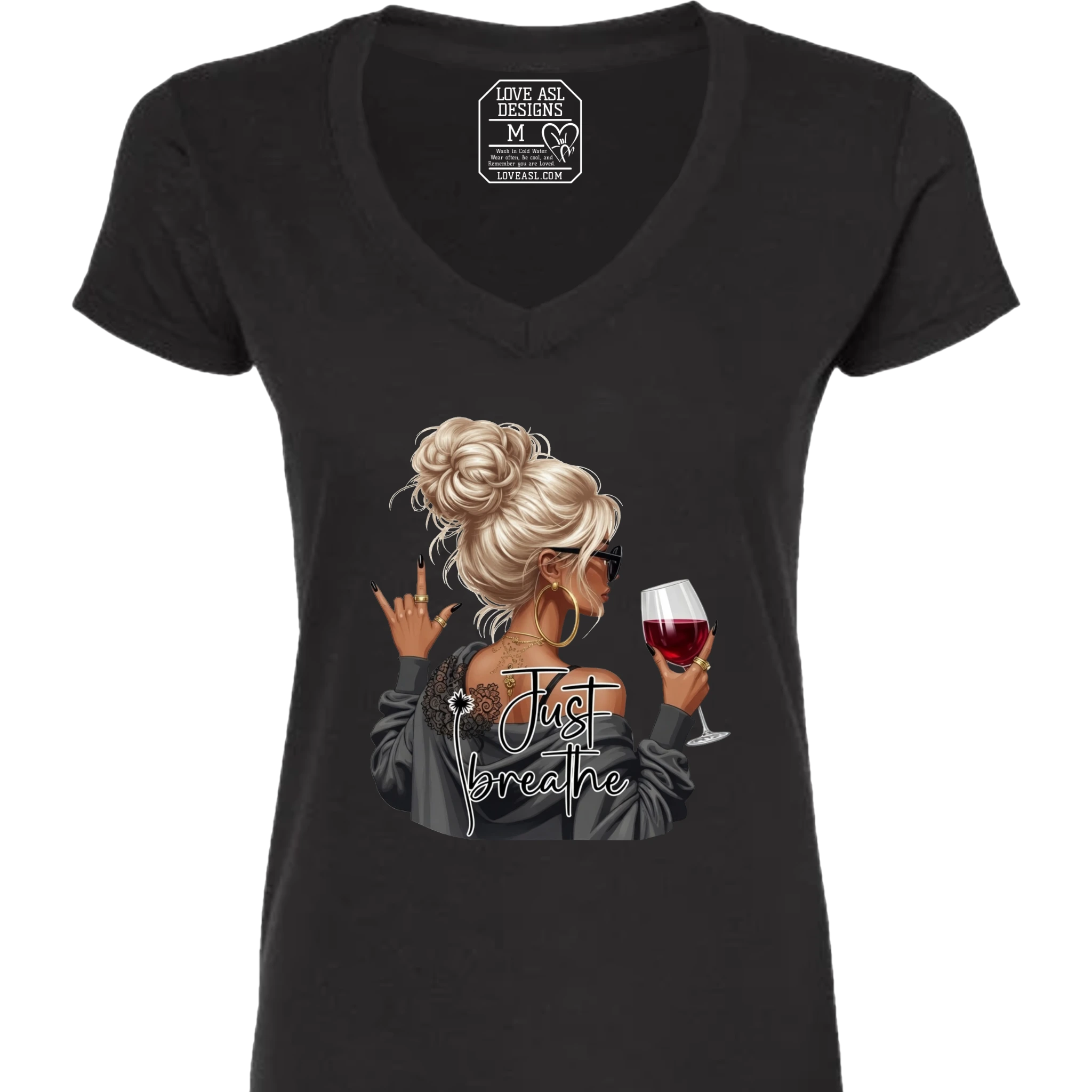 Just Breathe ASL V-Neck T-Shirt (WOMEN)