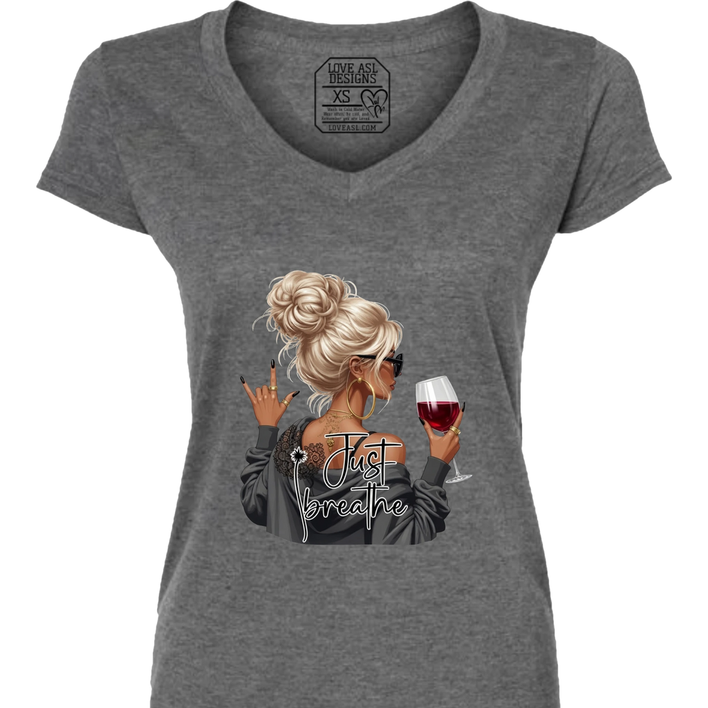 Just Breathe ASL V-Neck T-Shirt (WOMEN)