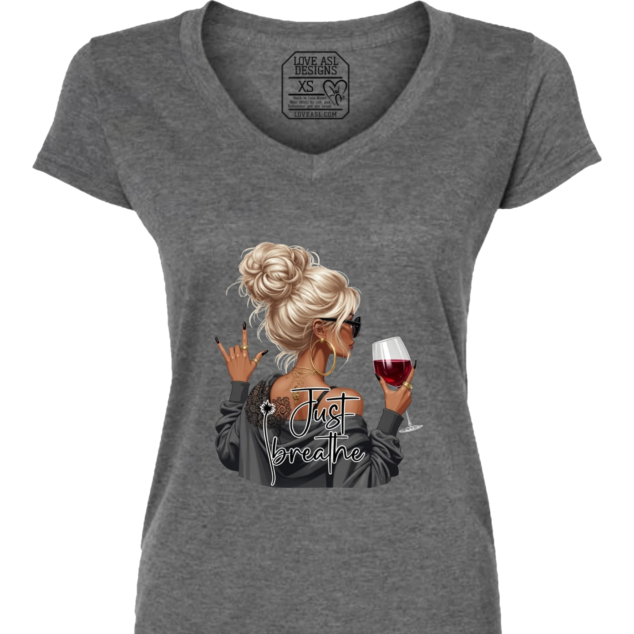 Just Breathe ASL V-Neck T-Shirt (WOMEN)