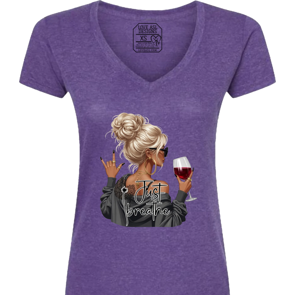 Just Breathe ASL V-Neck T-Shirt (WOMEN)