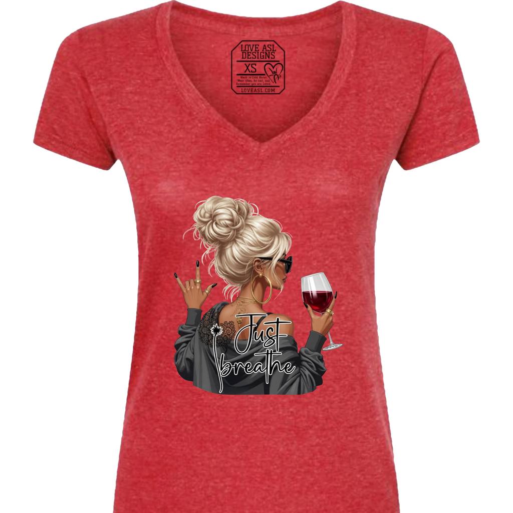 Just Breathe ASL V-Neck T-Shirt (WOMEN)