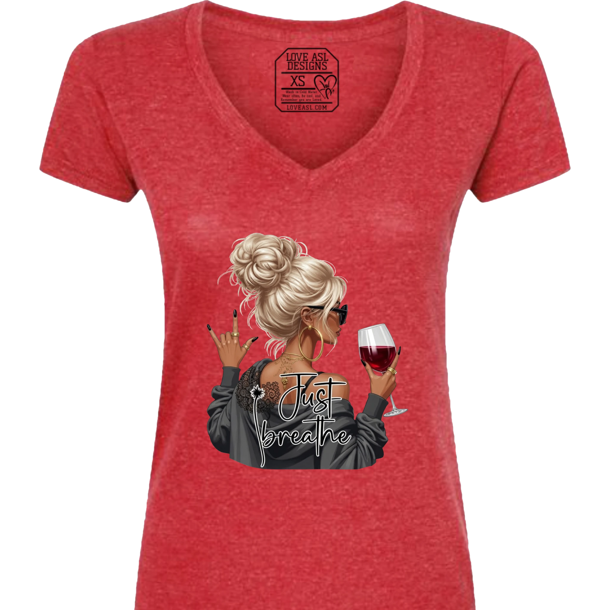Just Breathe ASL V-Neck T-Shirt (WOMEN)
