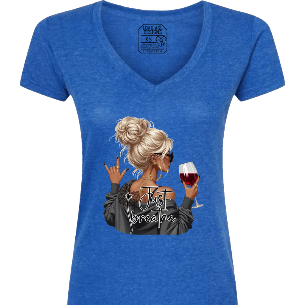 Just Breathe ASL V-Neck T-Shirt (WOMEN)