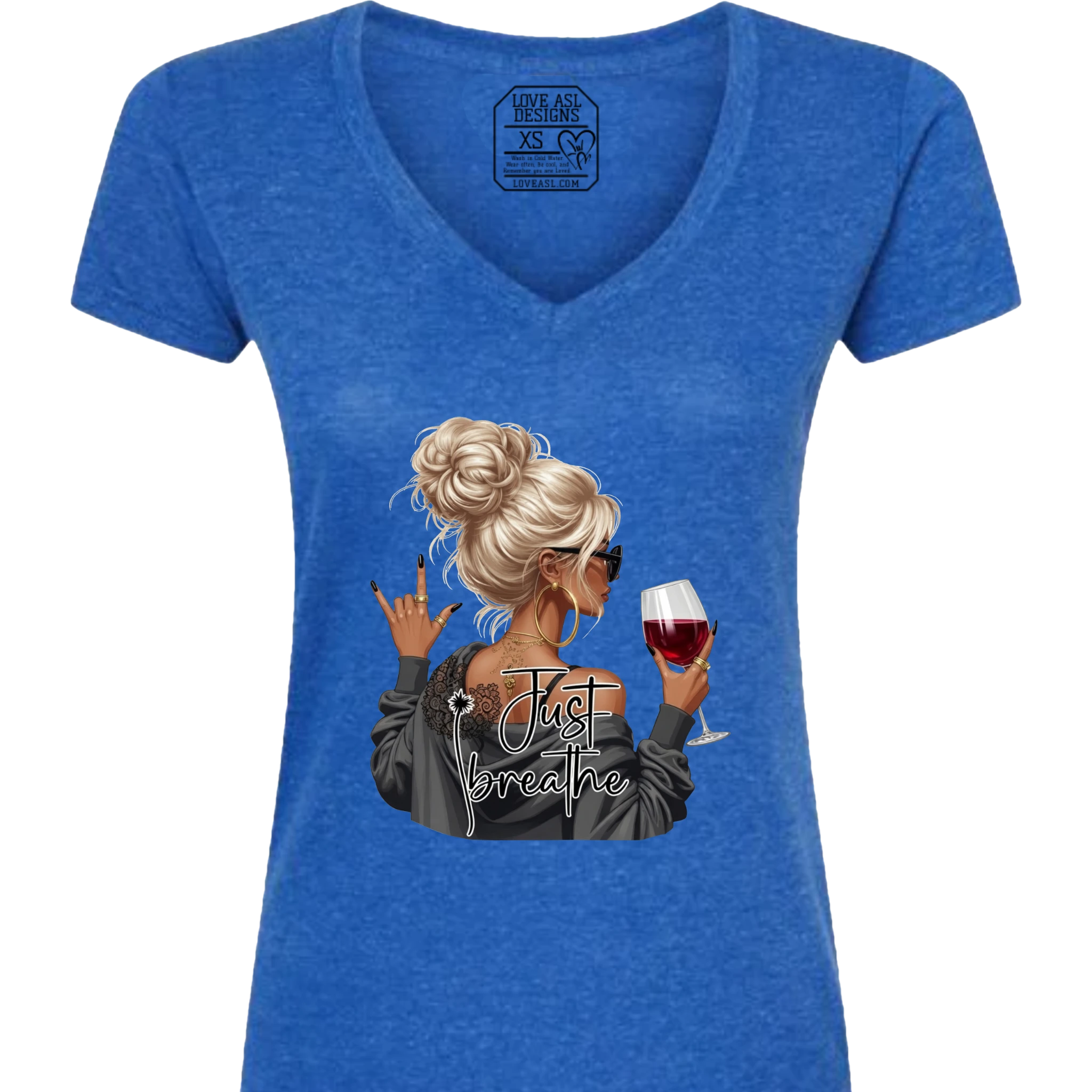 Just Breathe ASL V-Neck T-Shirt (WOMEN)