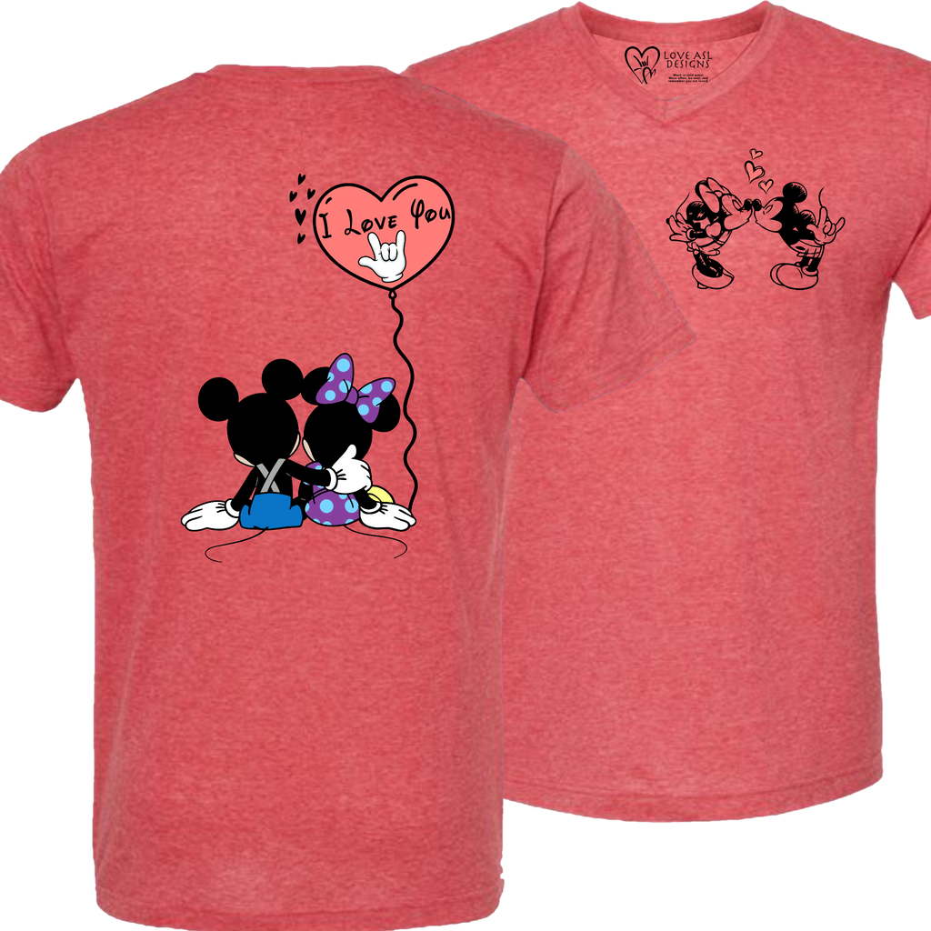 Mickey & Minnie Kissing Balloon V-Neck Shirt (MEN)