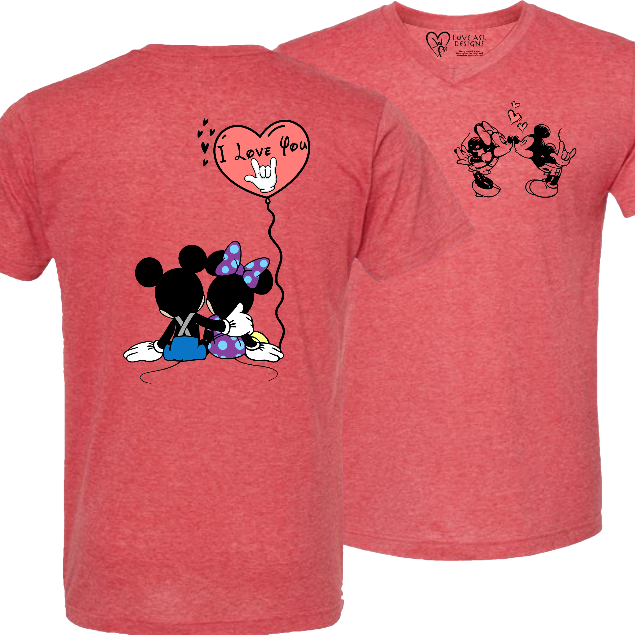 Mickey & Minnie Kissing Balloon V-Neck Shirt (MEN)