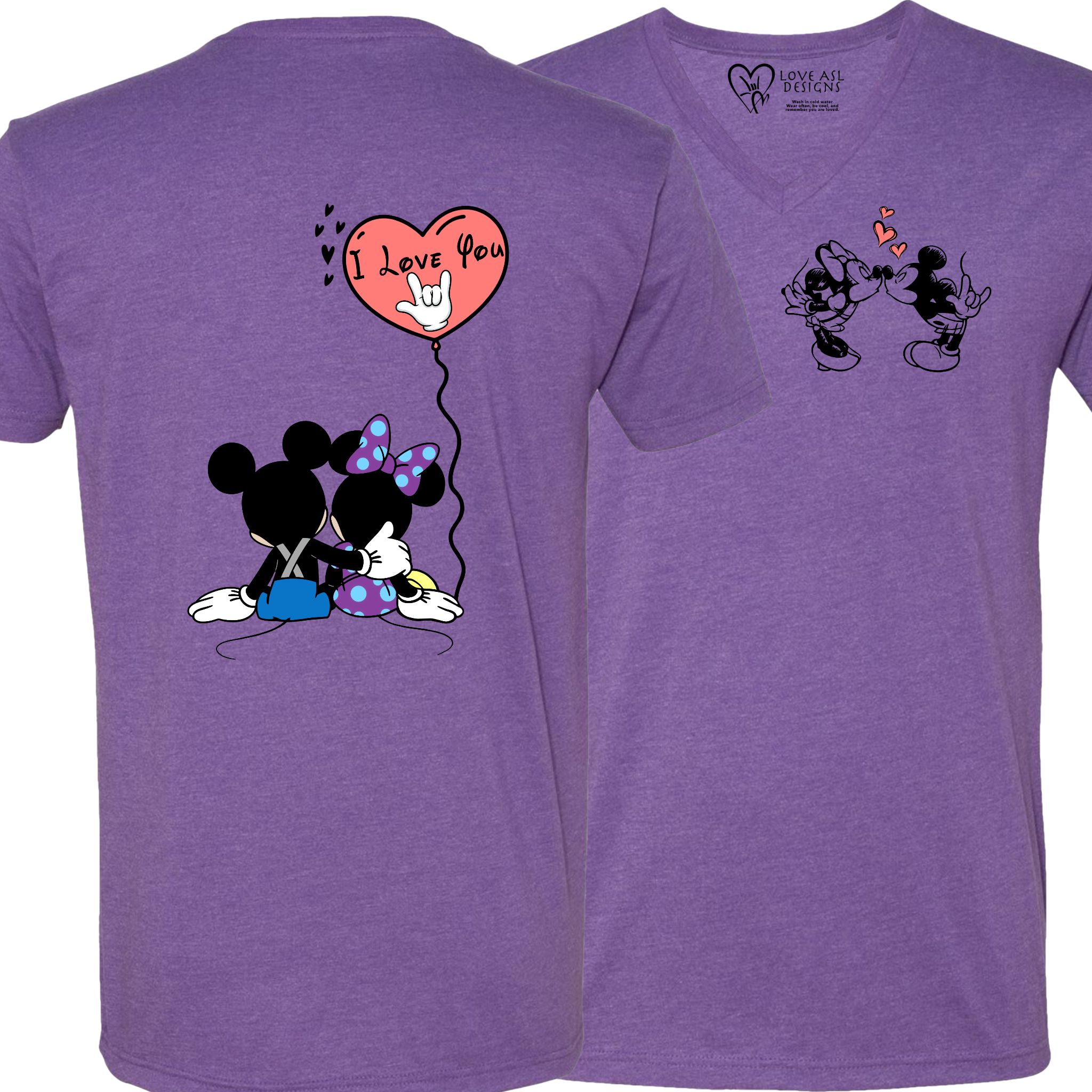 Mickey & Minnie Kissing Balloon V-Neck Shirt (MEN)