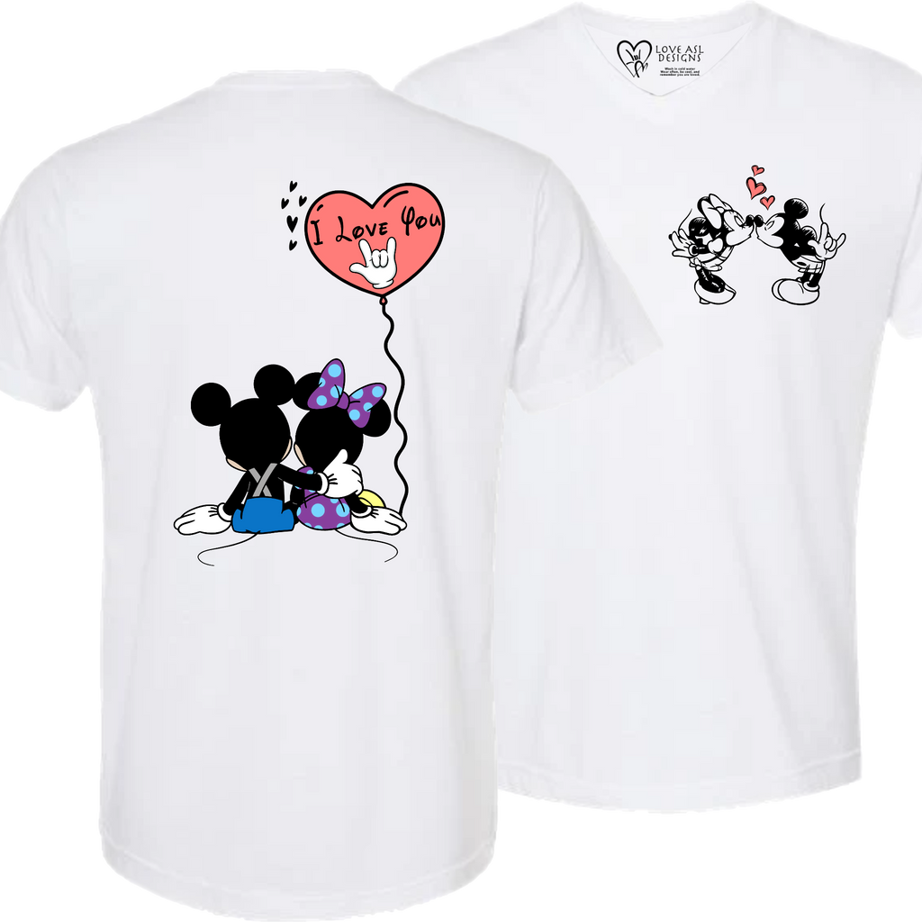 Mickey & Minnie Kissing Balloon V-Neck Shirt (MEN)