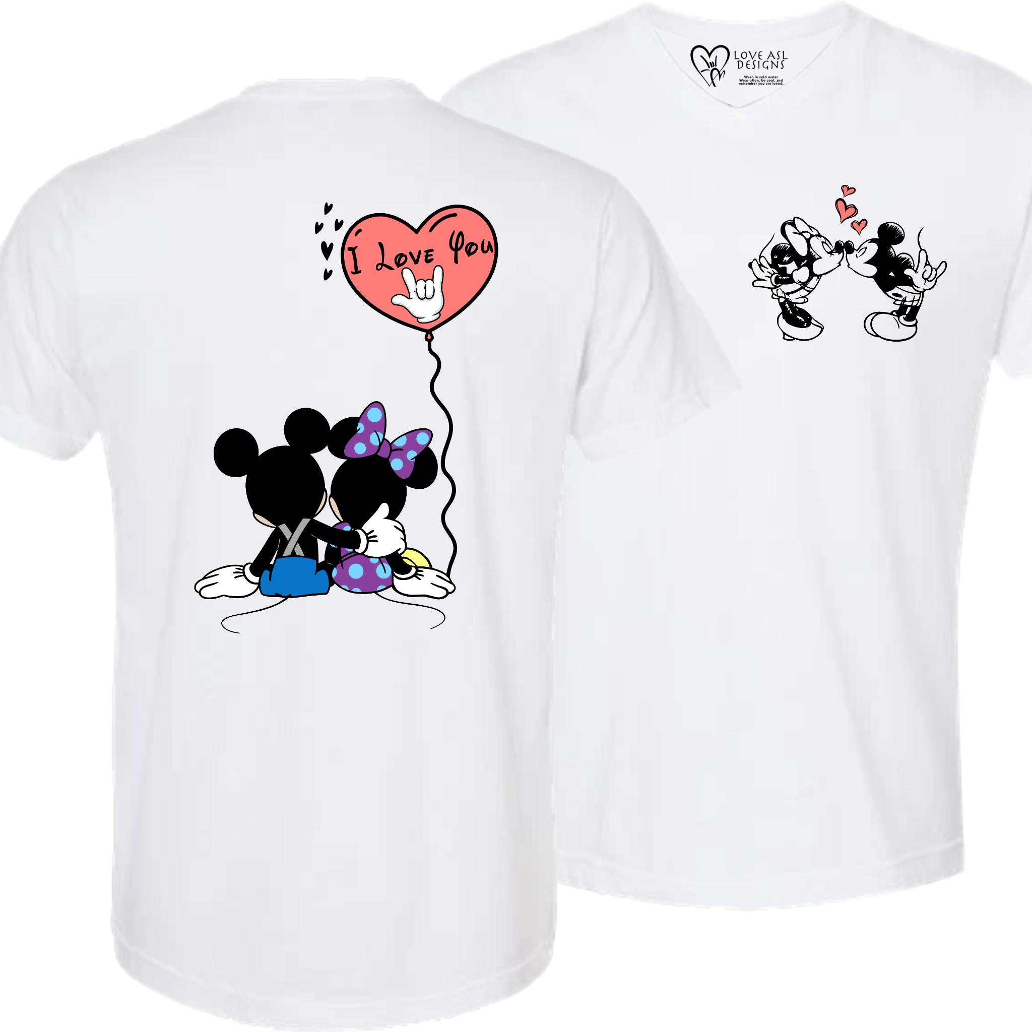 Mickey & Minnie Kissing Balloon V-Neck Shirt (MEN)