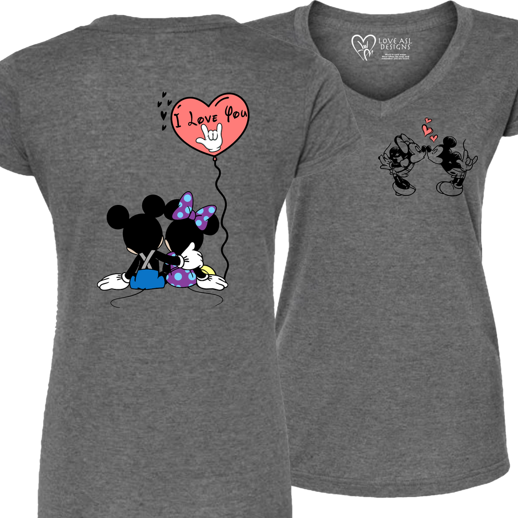Mickey & Minnie Kissing Balloon V-Neck (WOMEN)