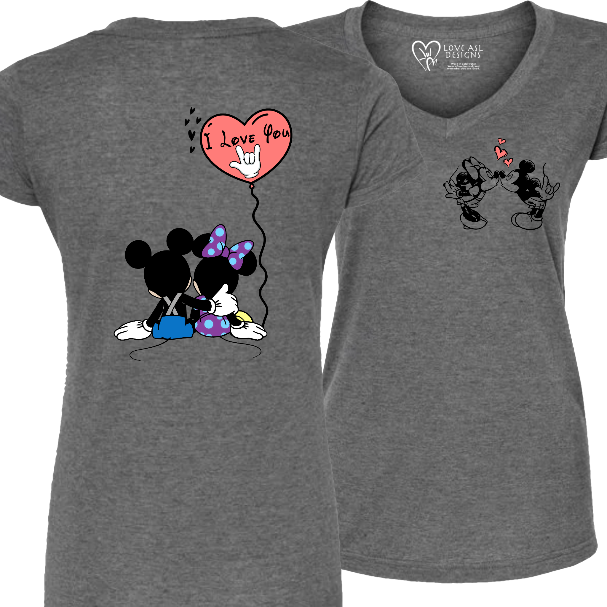 Mickey & Minnie Kissing Balloon V-Neck (WOMEN)