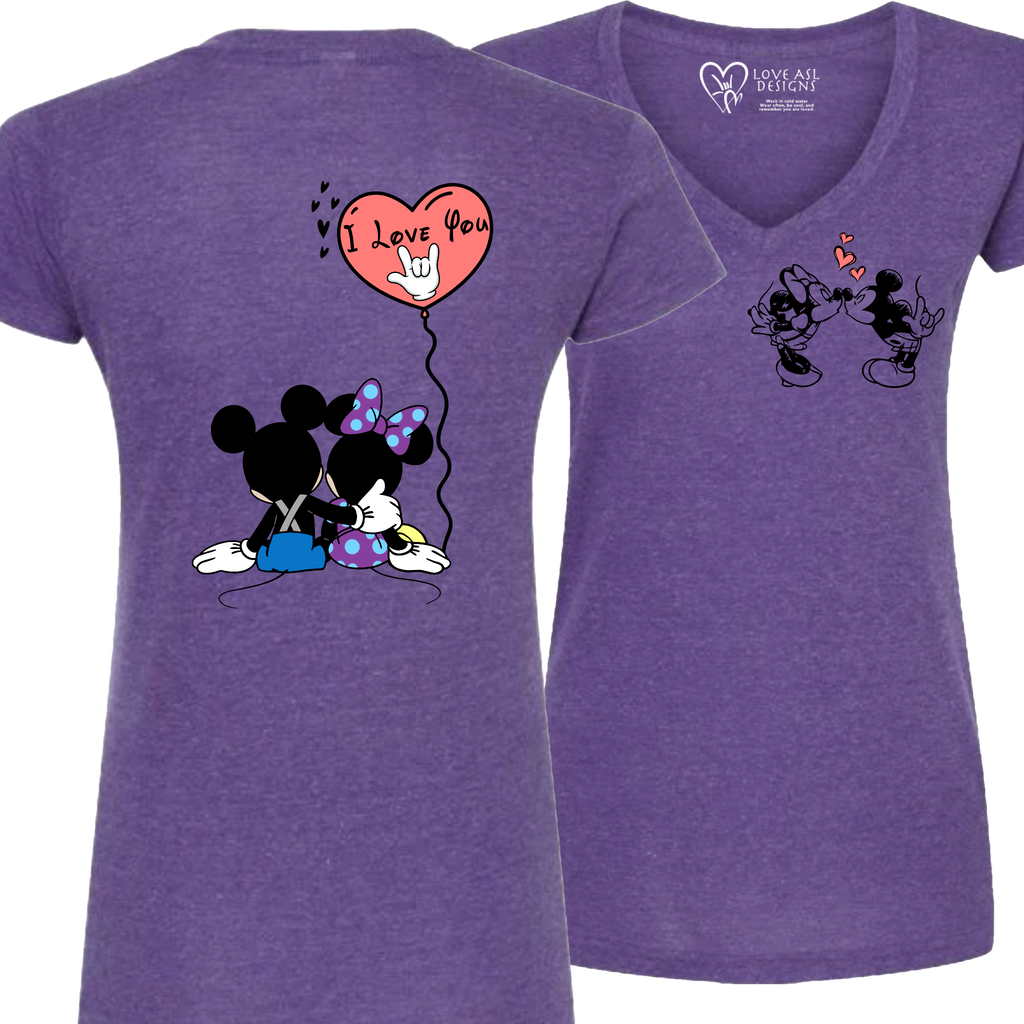Mickey & Minnie Kissing Balloon V-Neck (WOMEN)