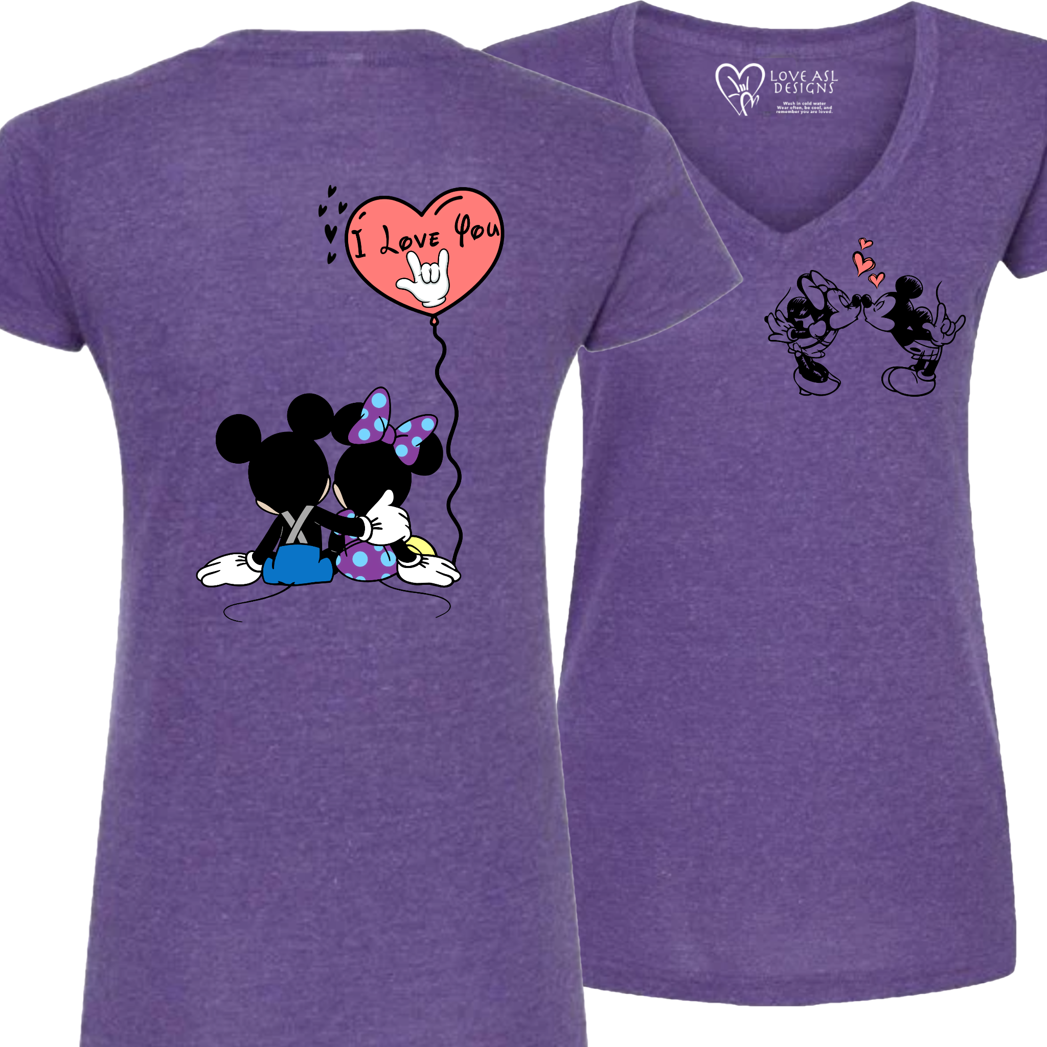 Mickey & Minnie Kissing Balloon V-Neck (WOMEN)