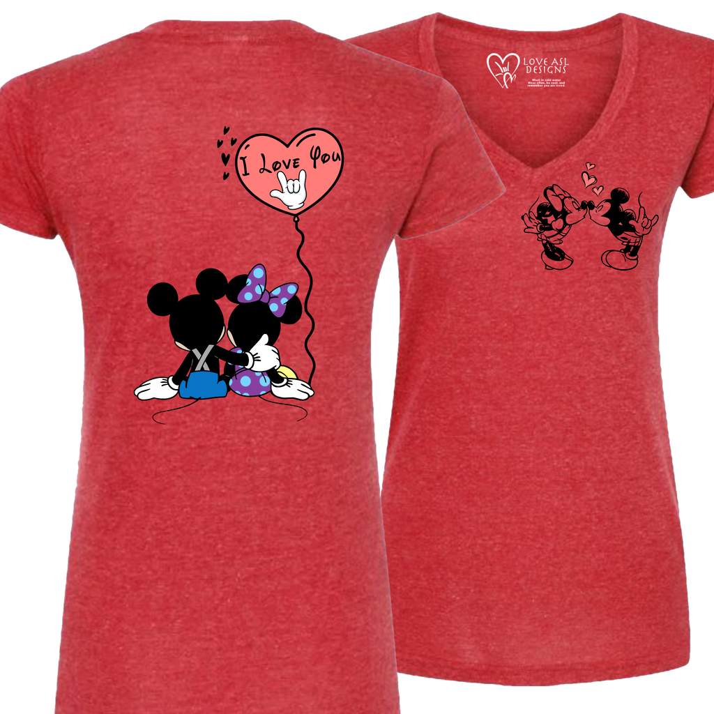 Mickey & Minnie Kissing Balloon V-Neck (WOMEN)