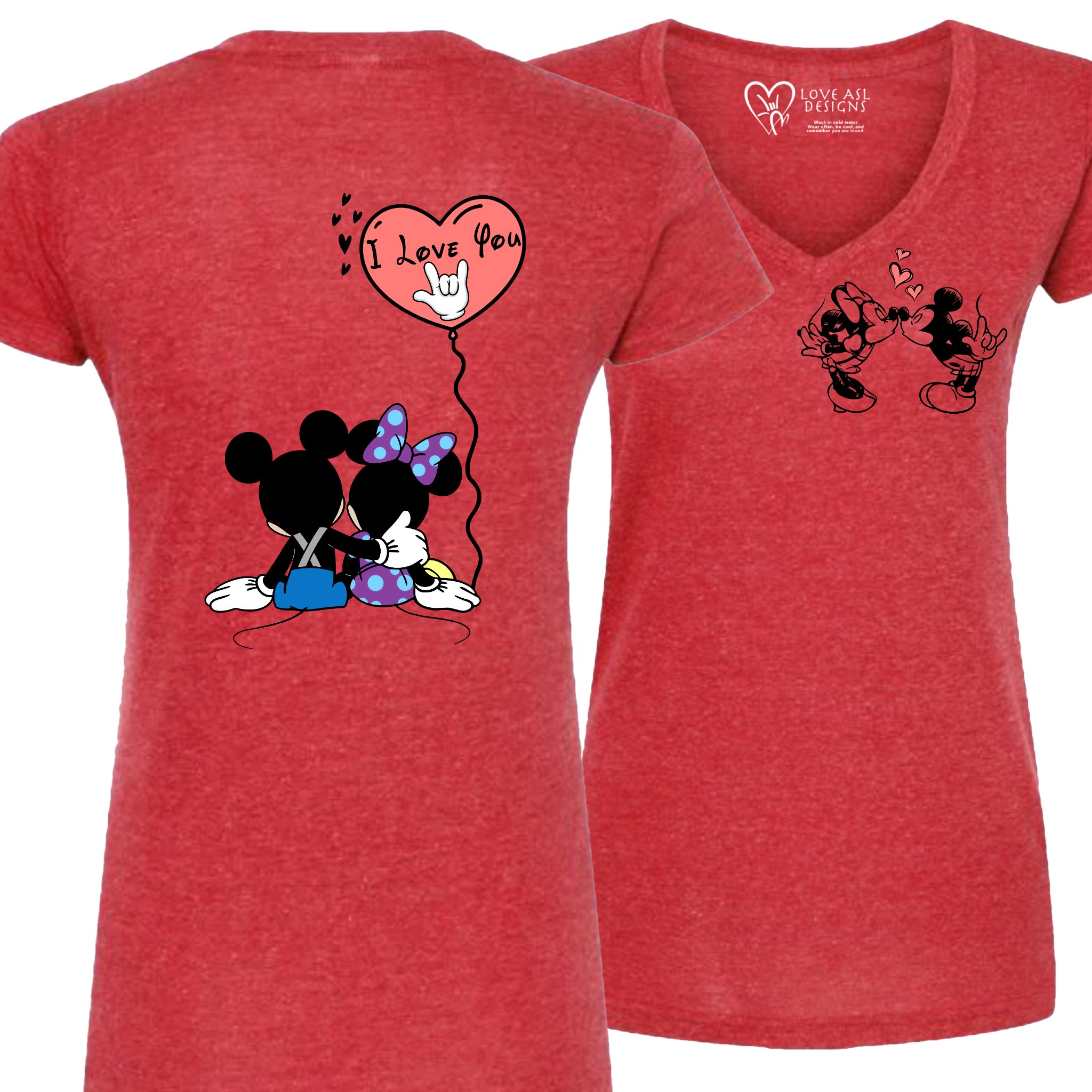 Mickey & Minnie Kissing Balloon V-Neck (WOMEN)
