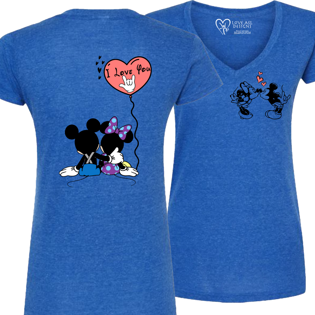 Mickey & Minnie Kissing Balloon V-Neck (WOMEN)