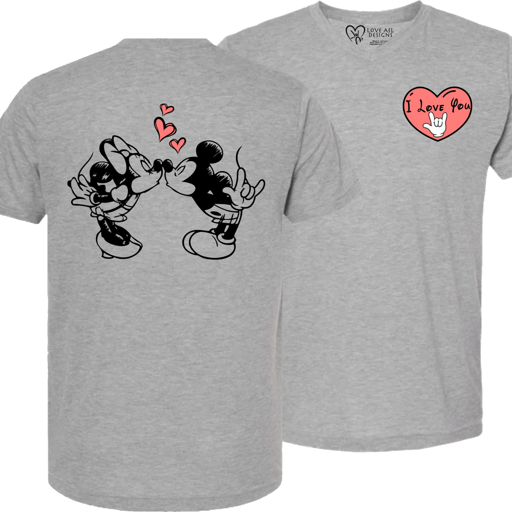 Mickey & Minnie Kissing wht Heart V-Neck Shirt (MEN)