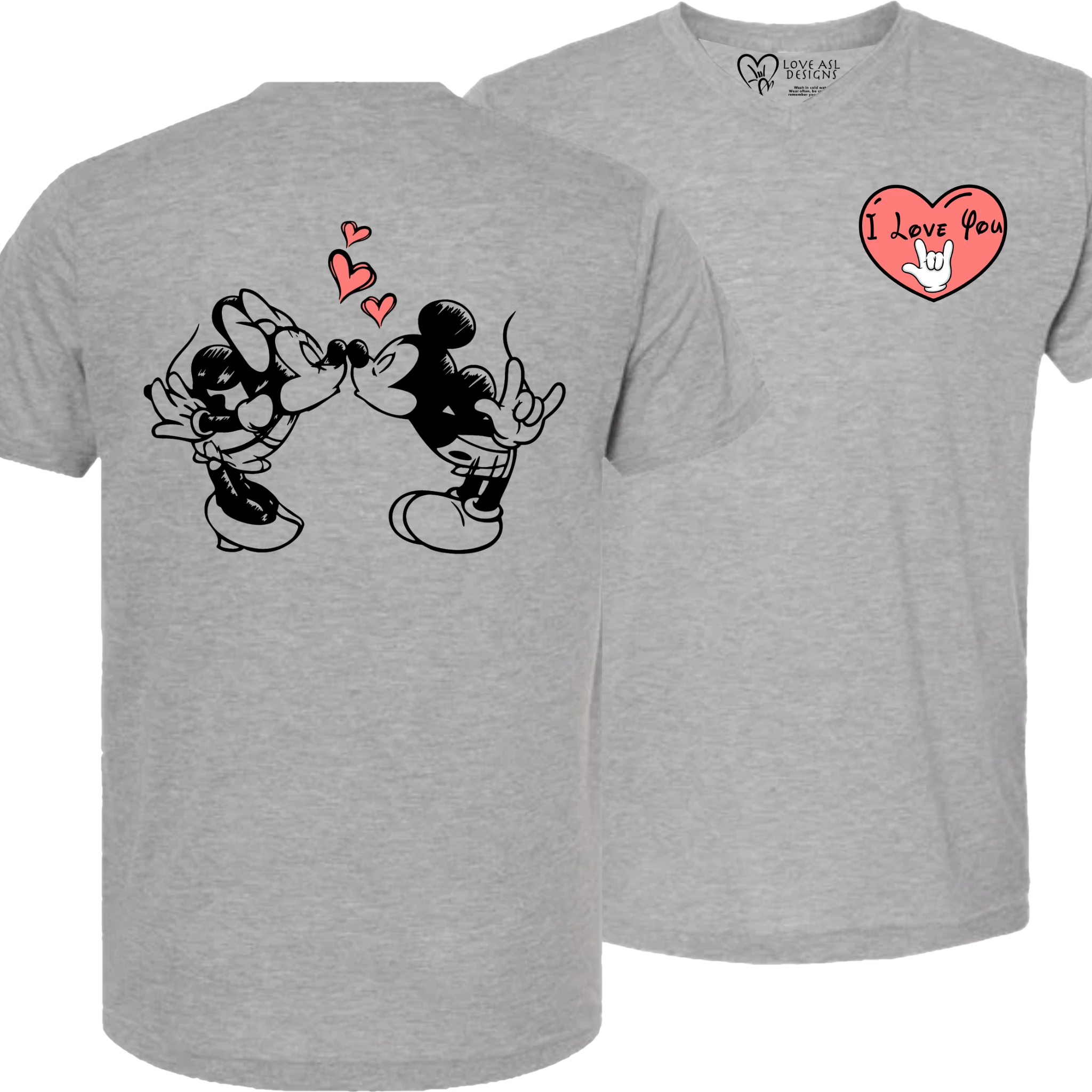 Mickey & Minnie Kissing wht Heart V-Neck Shirt (MEN)