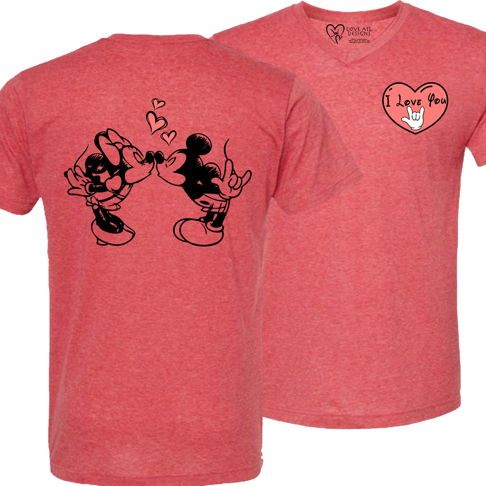 Mickey & Minnie Kissing wht Heart V-Neck Shirt (MEN)