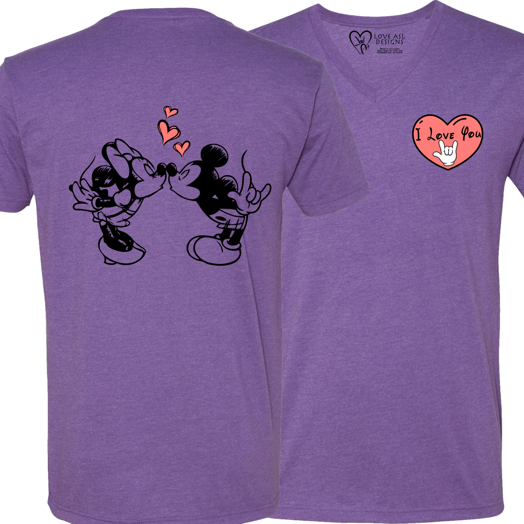Mickey & Minnie Kissing wht Heart V-Neck Shirt (MEN)