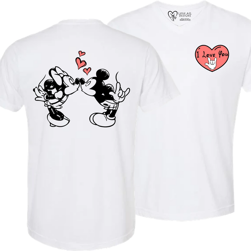 Mickey & Minnie Kissing wht Heart V-Neck Shirt (MEN)