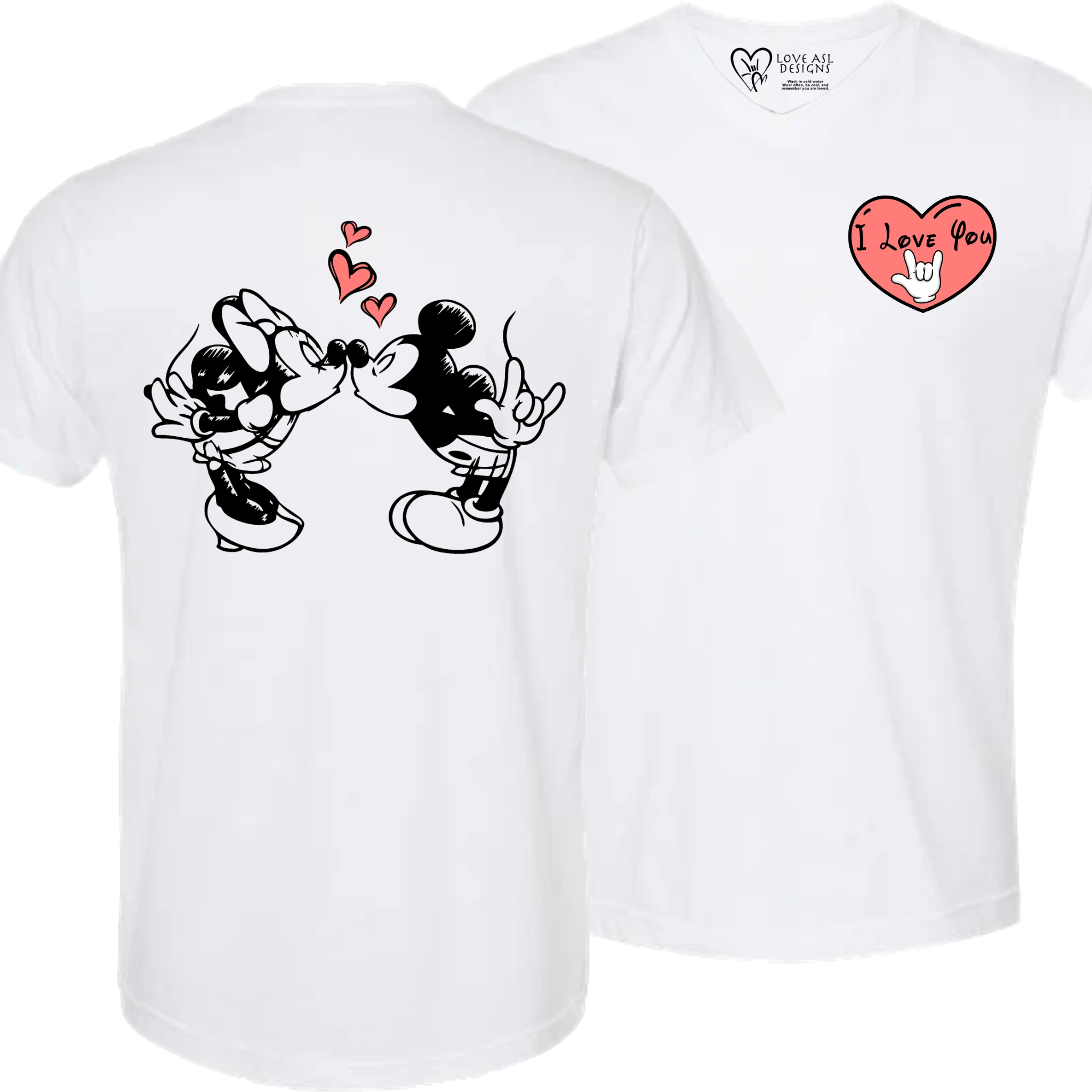 Mickey & Minnie Kissing wht Heart V-Neck Shirt (MEN)