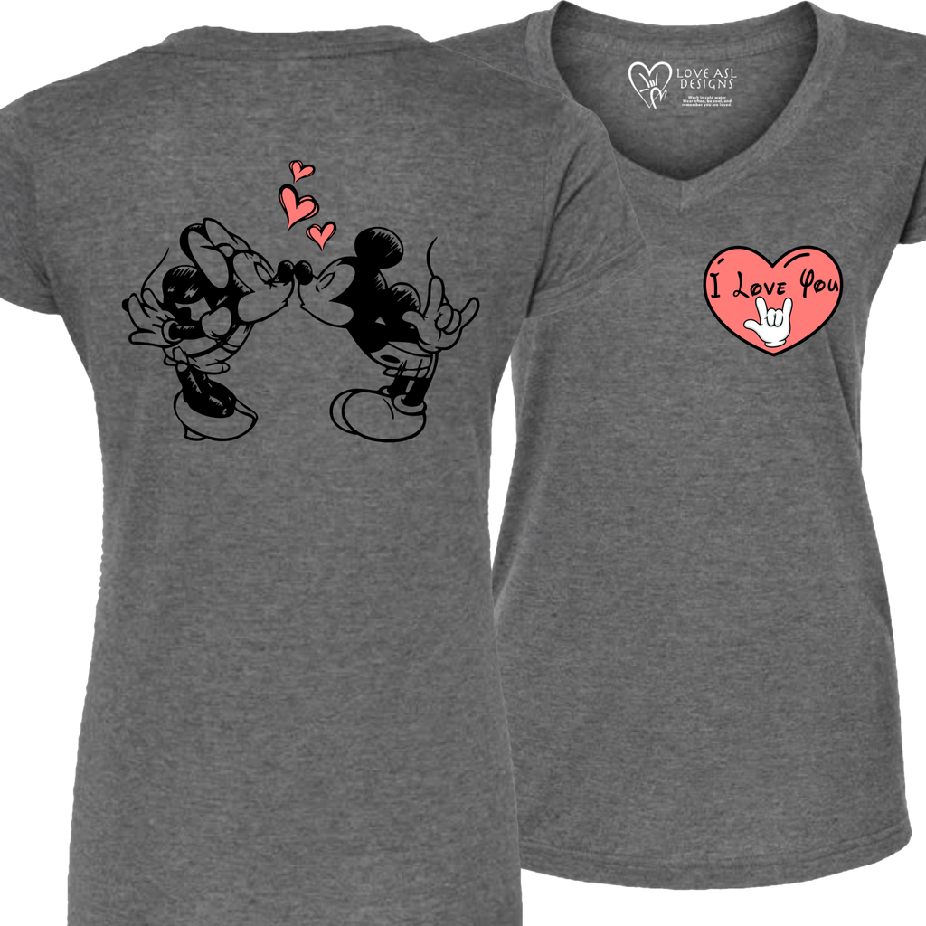 Mickey & Minnie Kissing with Heart V-Neck (WOMEN)