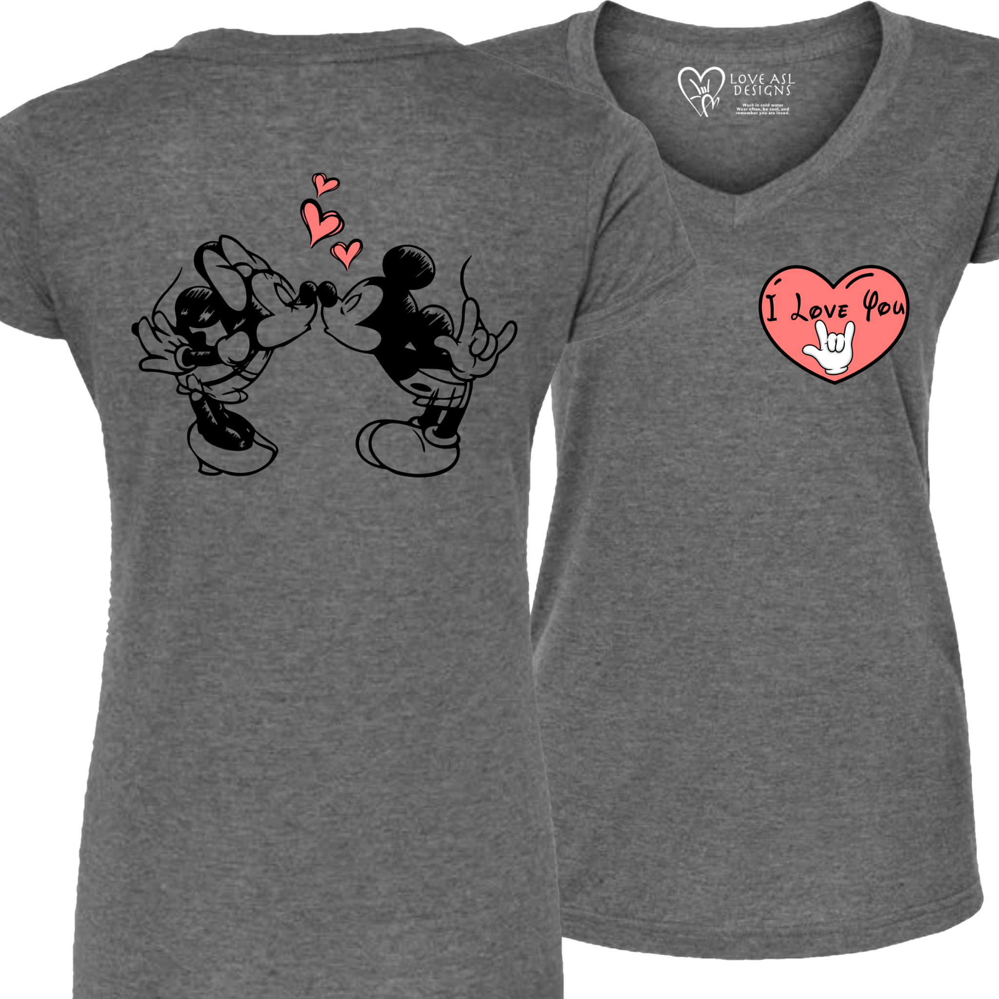 Mickey & Minnie Kissing with Heart V-Neck (WOMEN)