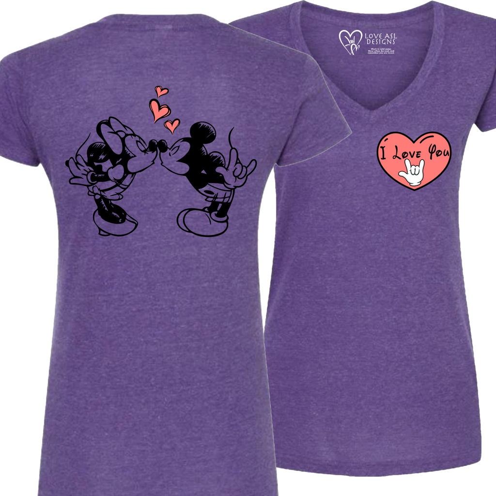 Mickey & Minnie Kissing with Heart V-Neck (WOMEN)