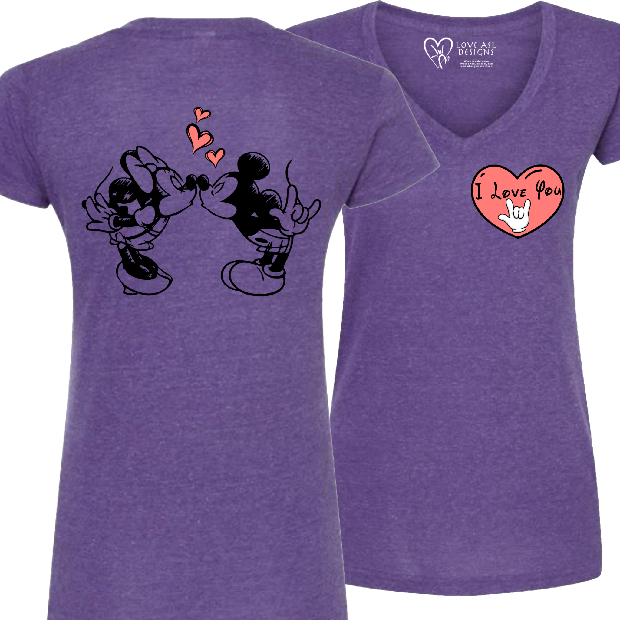 Mickey & Minnie Kissing with Heart V-Neck (WOMEN)