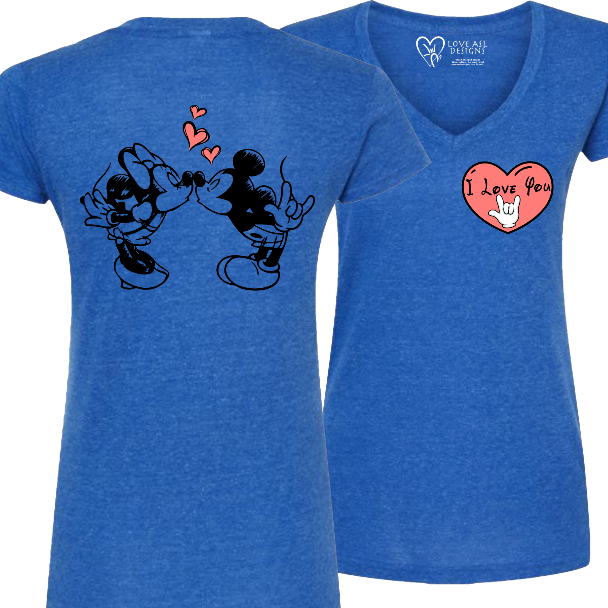 Mickey & Minnie Kissing with Heart V-Neck (WOMEN)