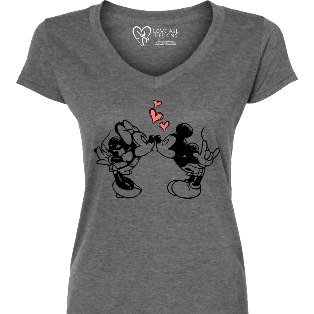 Mickey & Minnie Kissing V-Neck (WOMEN)