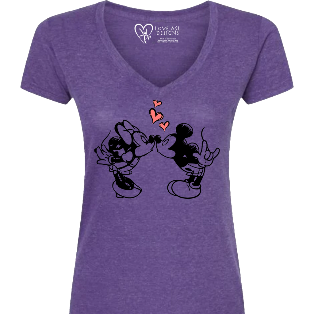 Mickey & Minnie Kissing V-Neck (WOMEN)