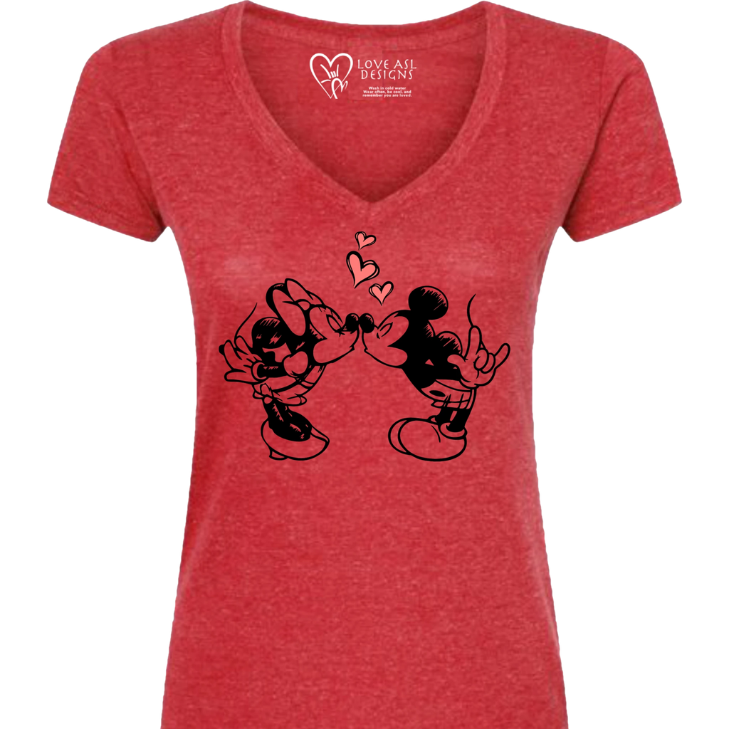 Mickey & Minnie Kissing V-Neck (WOMEN)