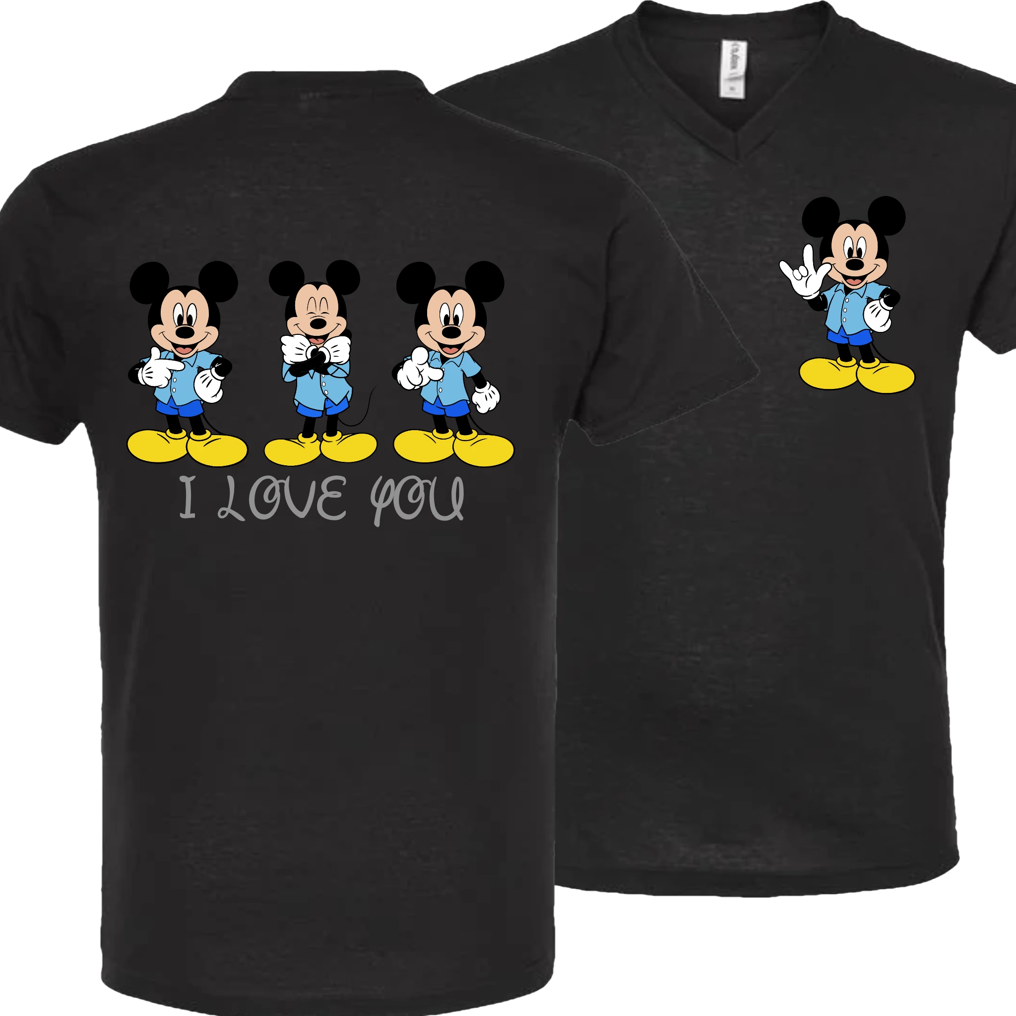 Mickey ILY I Love You V-Neck T-Shirt (MEN)